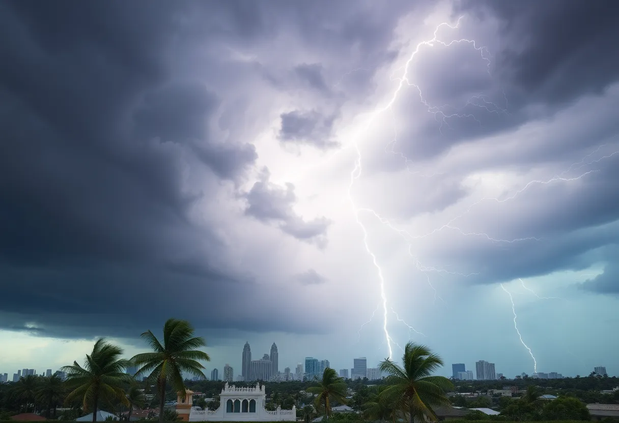 Dramatic storm clouds and lightning over Memphis skyline