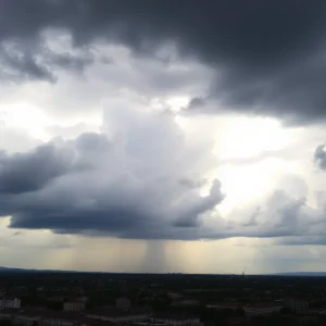 Thunderstorm clouds over Memphis city skyline