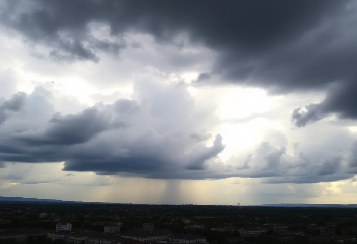 Thunderstorm clouds over Memphis city skyline