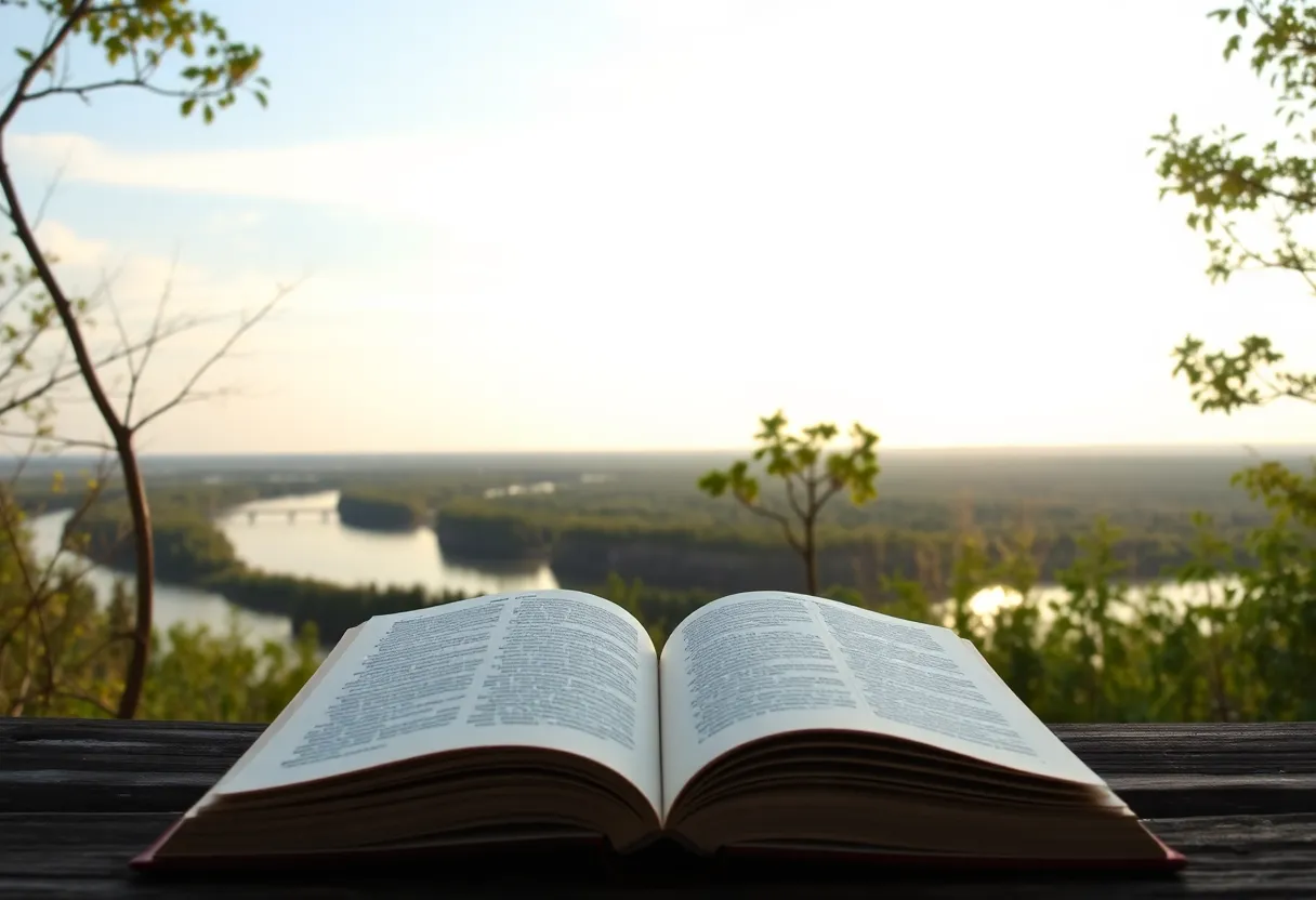 Scenic view of Mississippi with books representing its literary culture