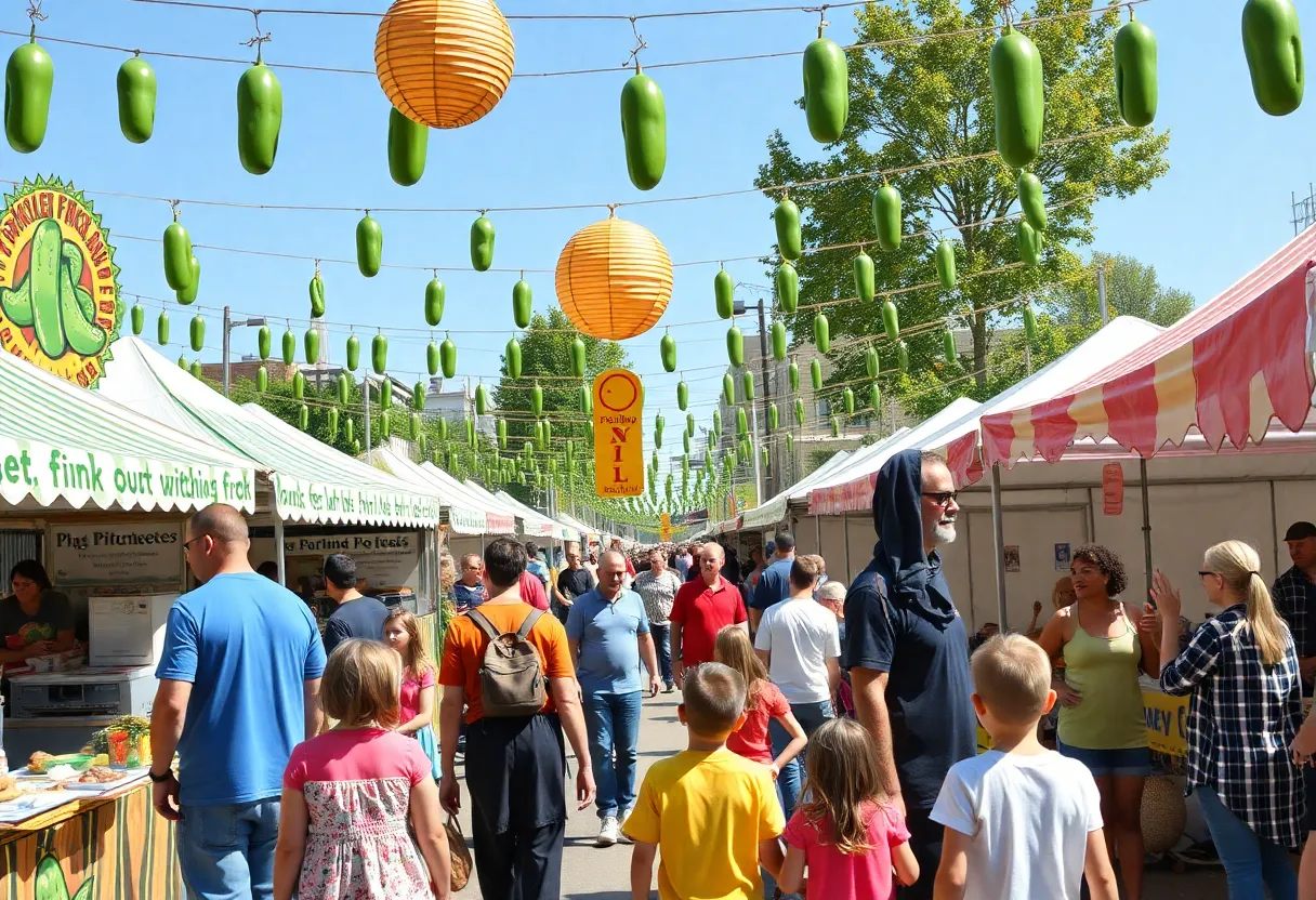 Families at the Mississippi Pickle Fest enjoying food and activities
