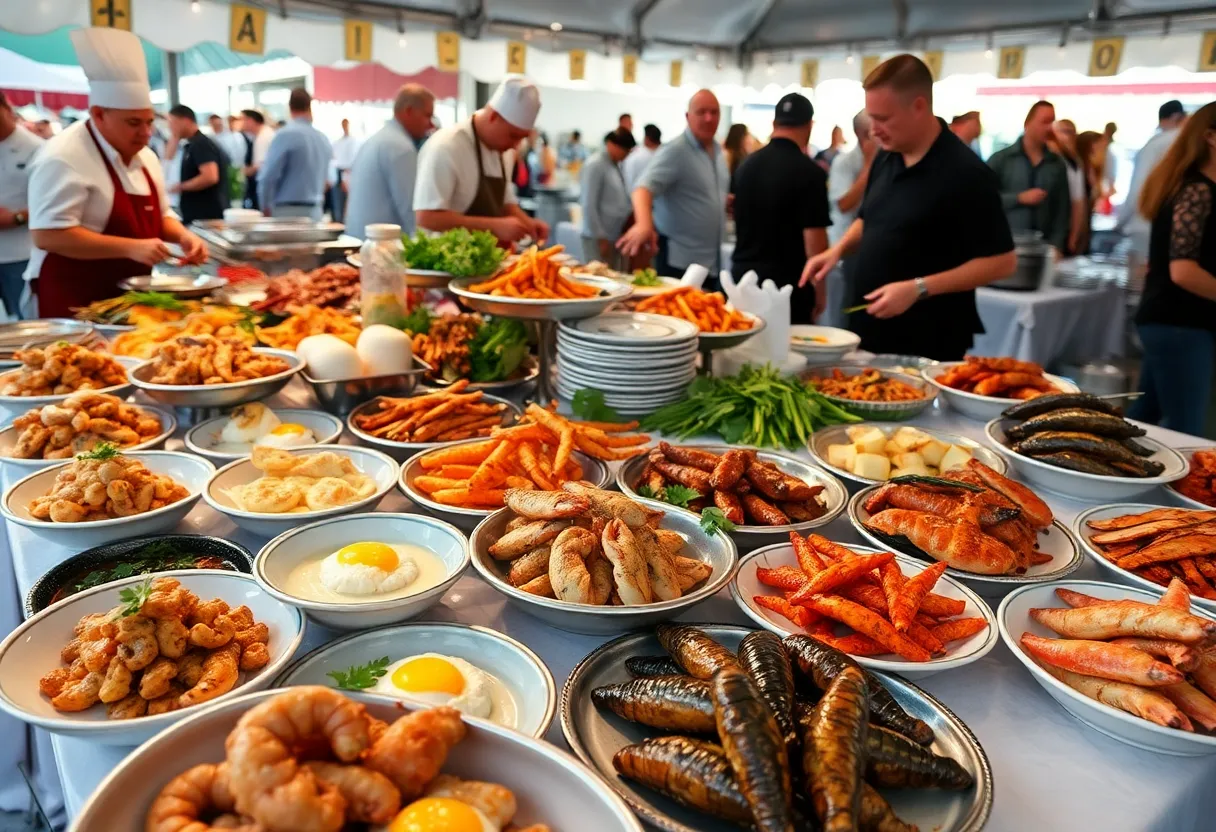 Array of seafood dishes presented at the Mississippi Seafood Cook-Off