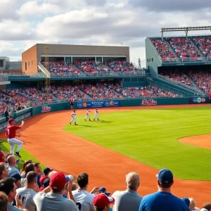 College baseball game between Mississippi State and Ole Miss.
