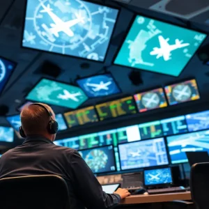 An advanced air traffic control center with technology and controllers