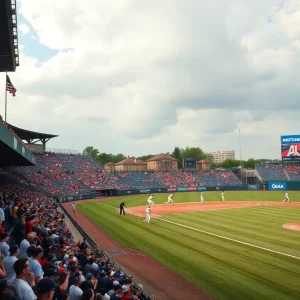Baseball players from Murray State Racers and Ole Miss competing in NCAA Regionals