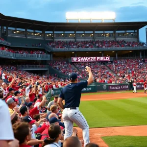Ole Miss baseball players competing in a game
