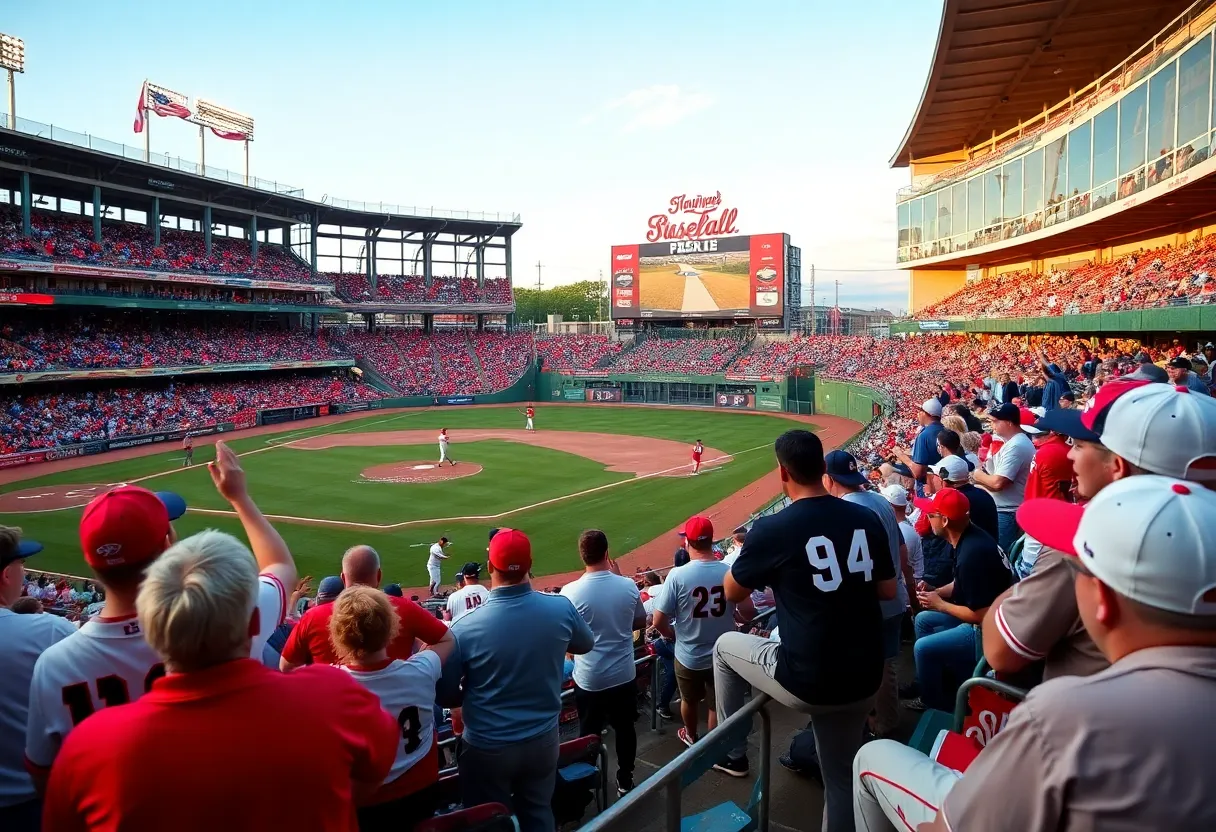 Fans cheering during a college baseball game at Swayze Field