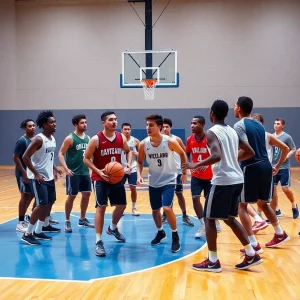 Ole Miss basketball team practicing on the court