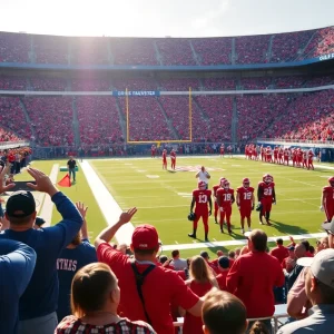 Fans cheering at an Ole Miss football game
