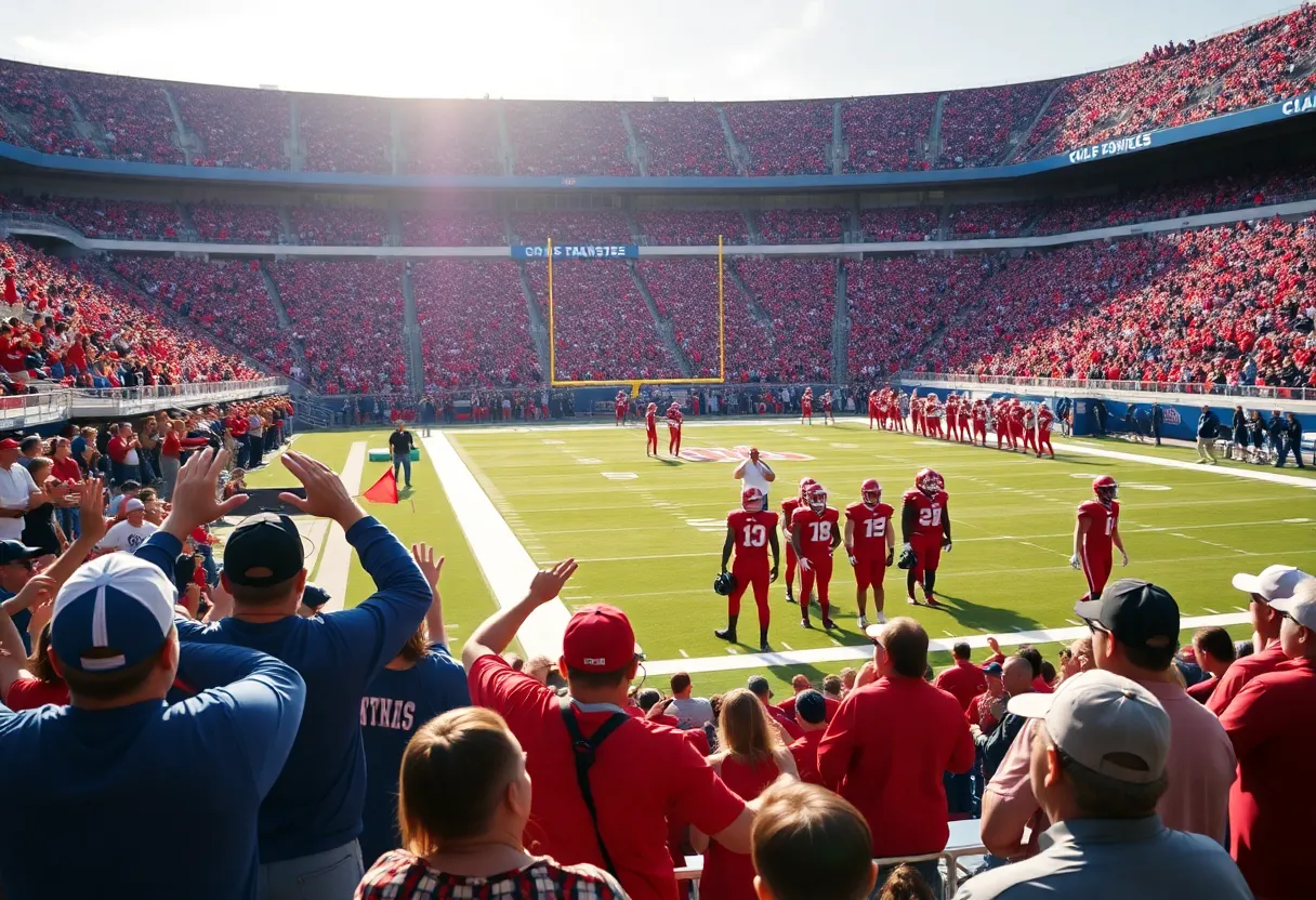 Fans cheering at an Ole Miss football game