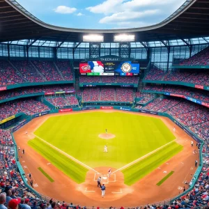 Ole Miss Rebels playing at the NCAA Baseball Tournament with fans in the stands