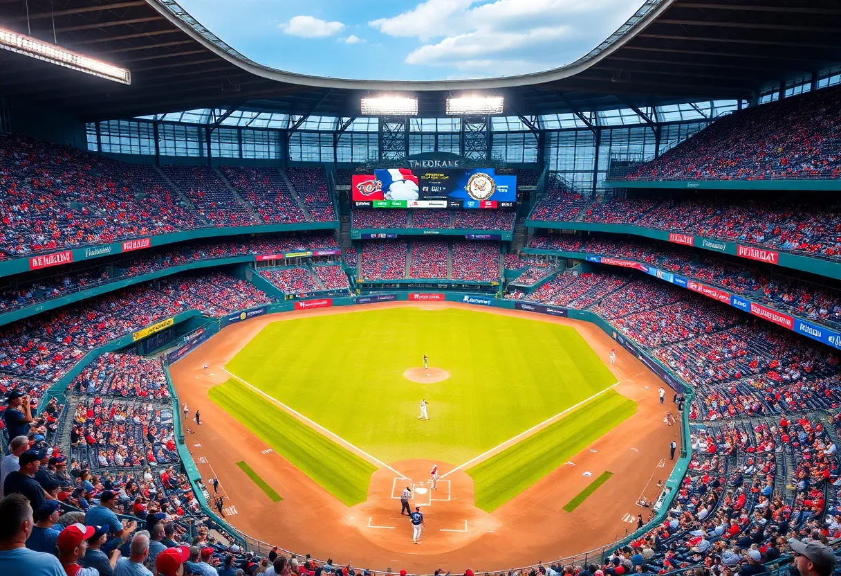 Ole Miss Rebels playing at the NCAA Baseball Tournament with fans in the stands