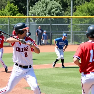 Ole Miss and Mississippi State baseball teams competing in a game