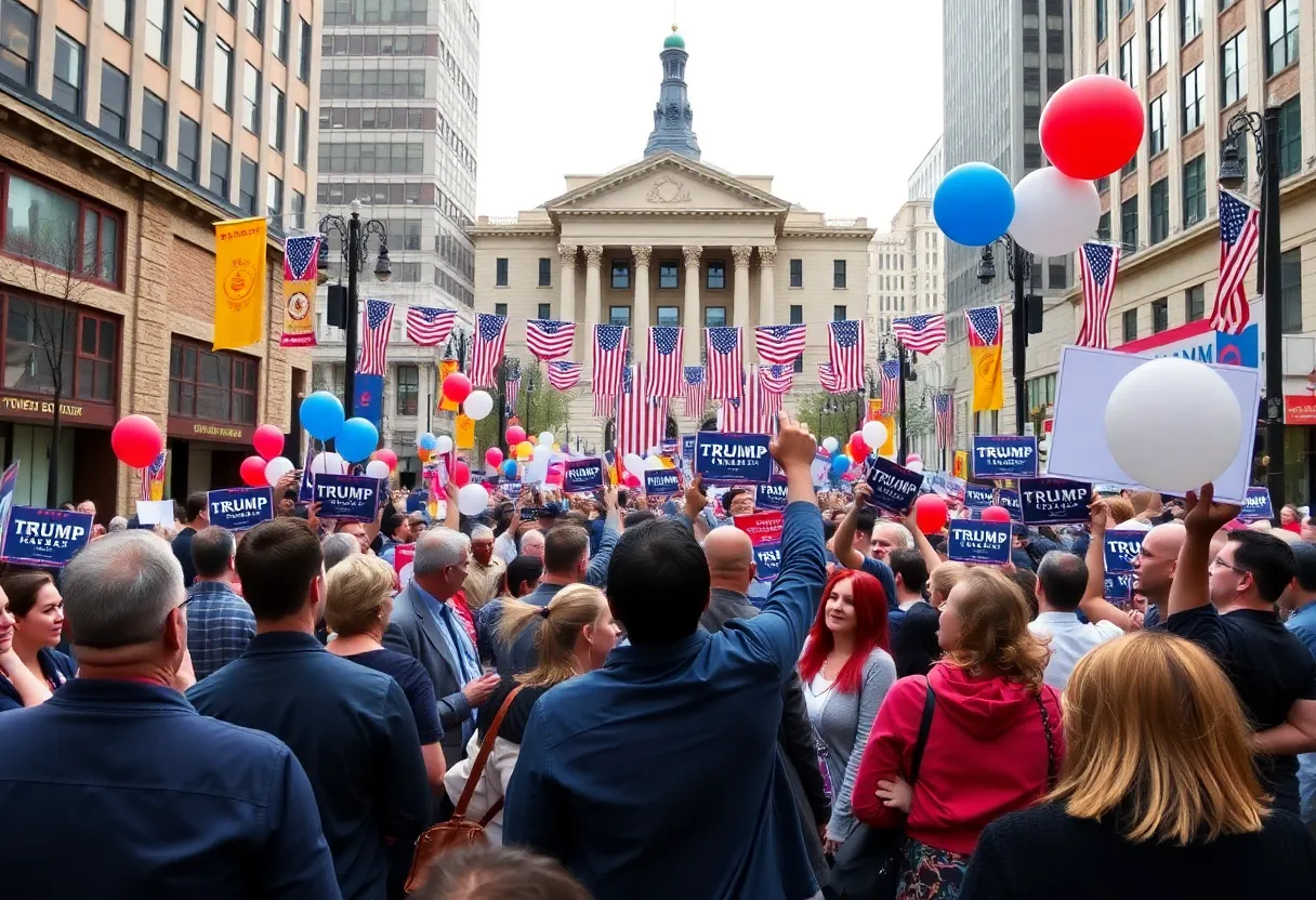 Omaha cityscape during a celebration for the new mayor