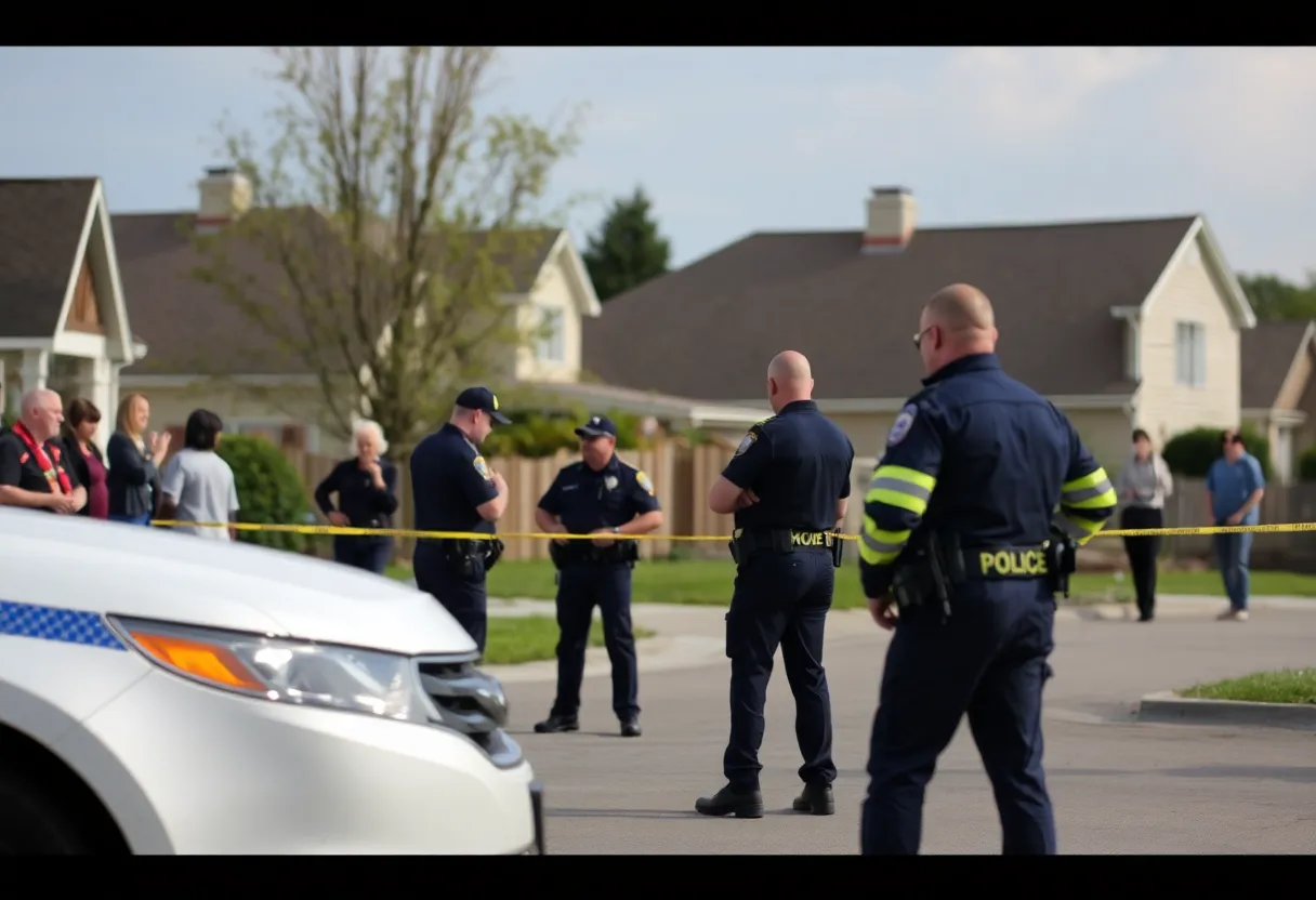 Police officers conducting an investigation in a suburban area