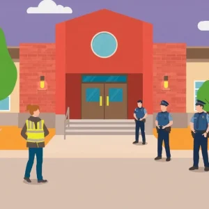 Police cars outside Oxford High School during a bomb threat investigation.