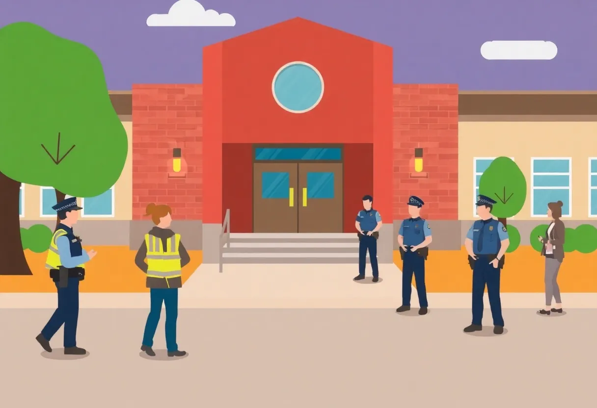 Police cars outside Oxford High School during a bomb threat investigation.