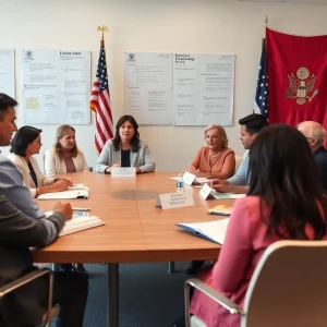 Representation of a political meeting discussing elections