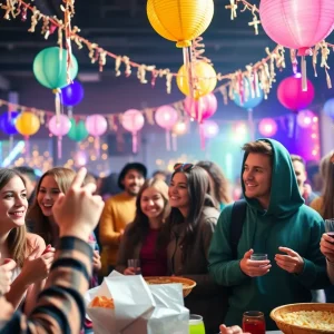 Students celebrating at a vibrant college party