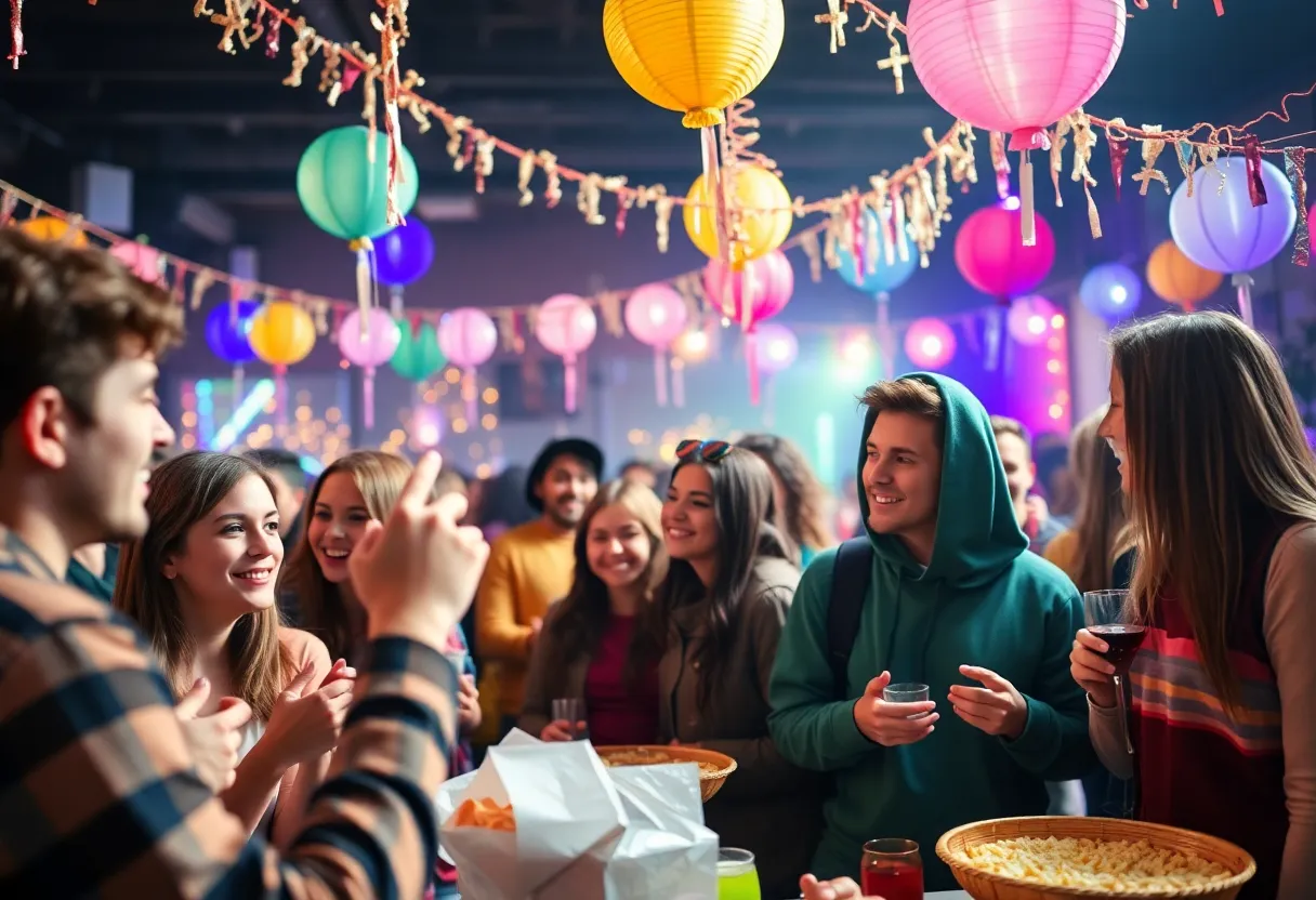 Students celebrating at a vibrant college party