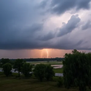A stormy sky with heavy rain and visible flooding in the Southeastern region.