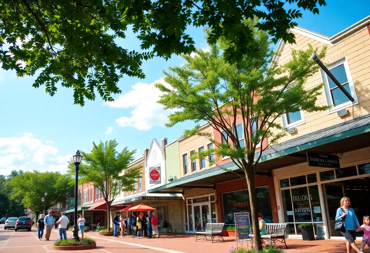 A vibrant view of downtown Starkville, Mississippi, highlighting local shops and community life.