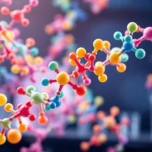 Vivid representation of sugar molecules interacting with proteins in biological systems.