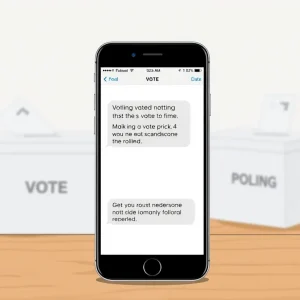 An illustration of a mobile phone showing voting information texts