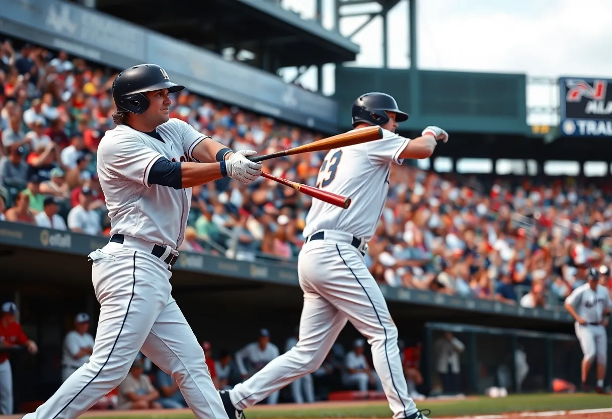 Baseball player hitting a home run during a game