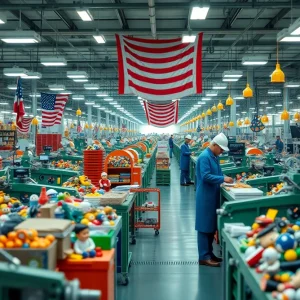 Visualization of a toy factory facing challenges due to trade war.