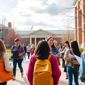 Students celebrating achievements on a university campus, representing leadership and public service.