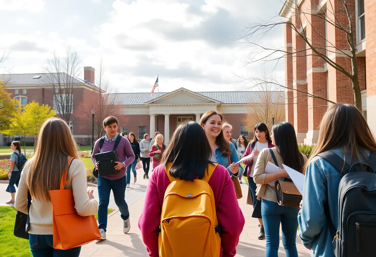 Students celebrating achievements on a university campus, representing leadership and public service.