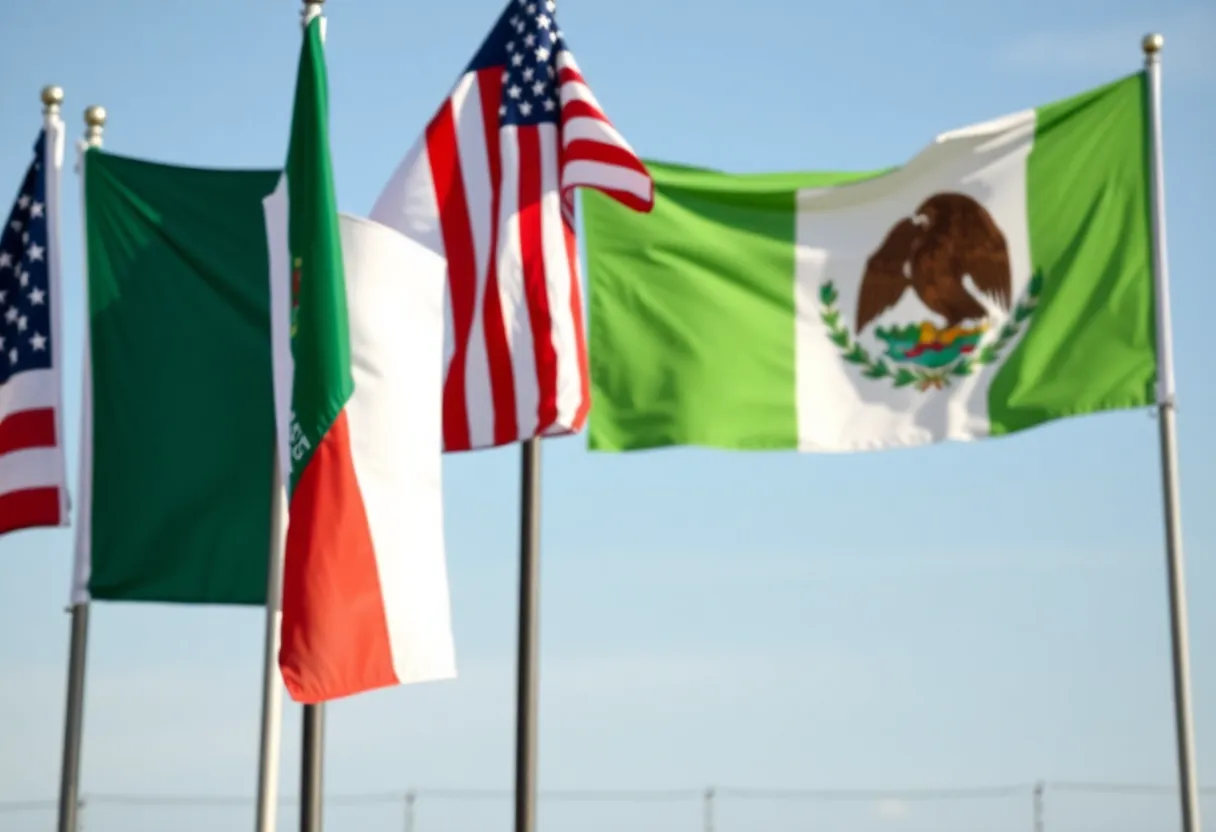 Symbolic representation of U.S.-Mexico border relations and drug trafficking issues.