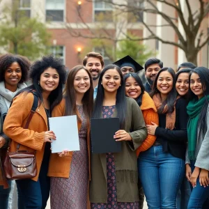 Students and family celebrating scholarship announcement