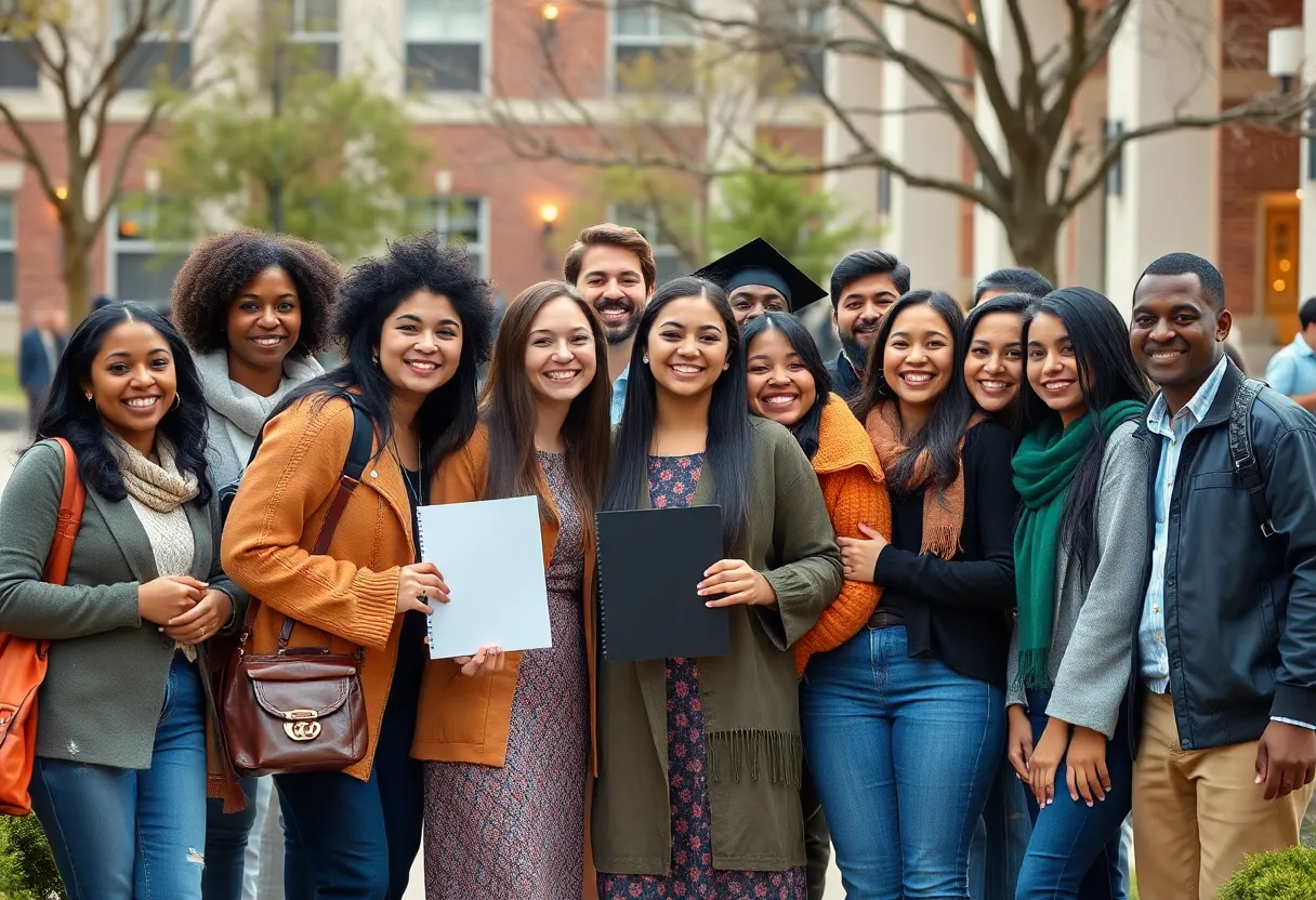 Students and family celebrating scholarship announcement