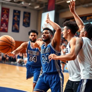 AJ Storr playing basketball with teammates