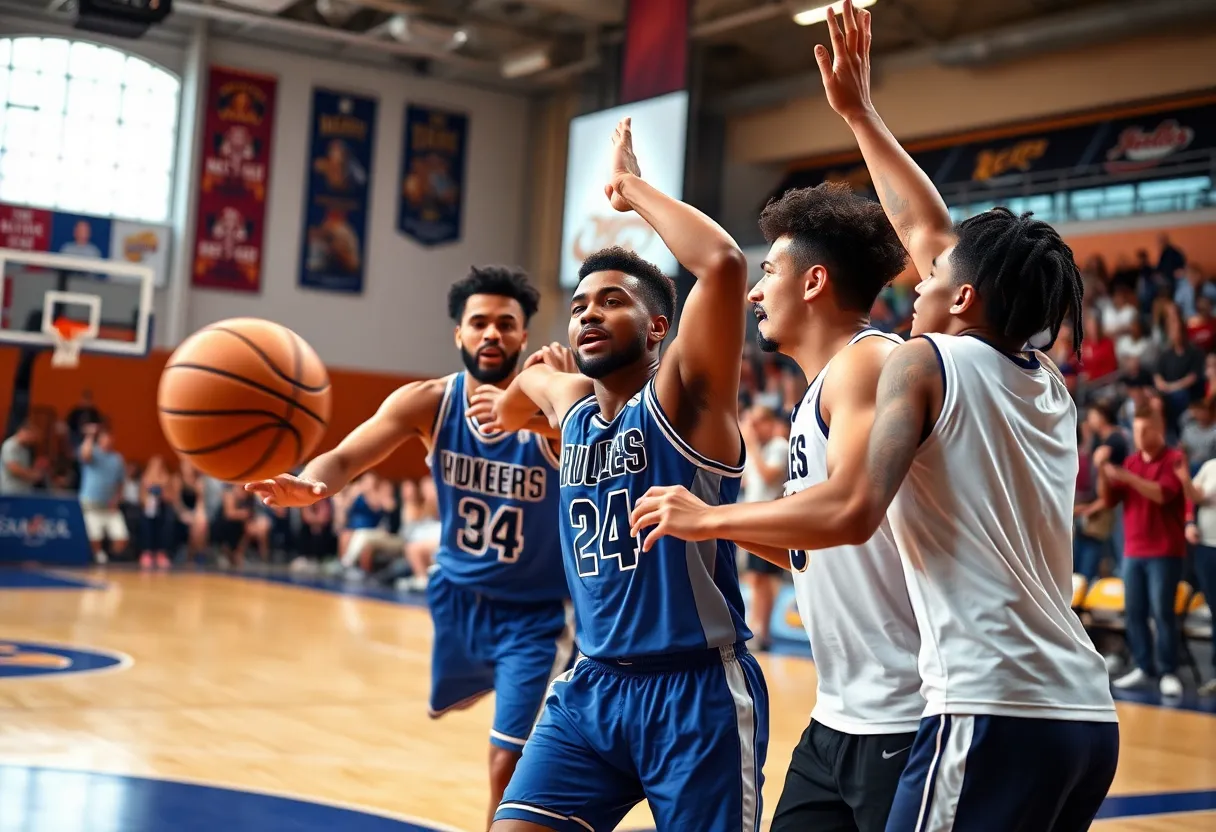 AJ Storr playing basketball with teammates