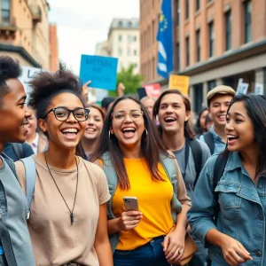 Young people at a political rally in New York City