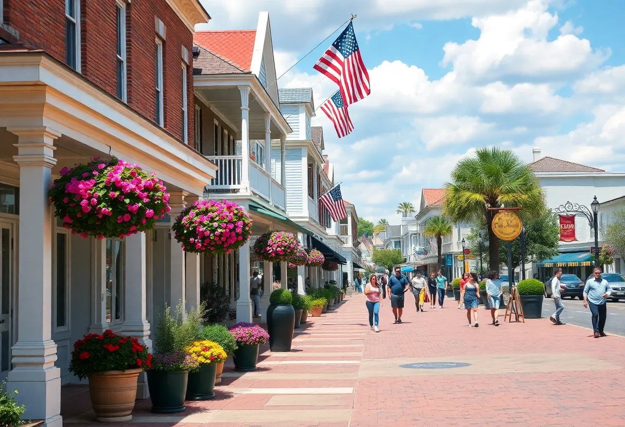 Historic Main Street in a Southern town with Victorian architecture