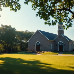 A peaceful church landscape representing faith and legacy.