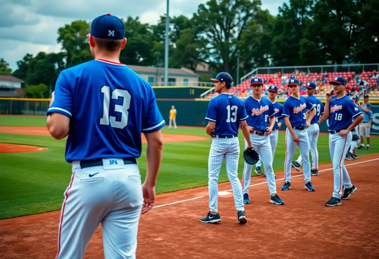 Clemson baseball players practicing on the field