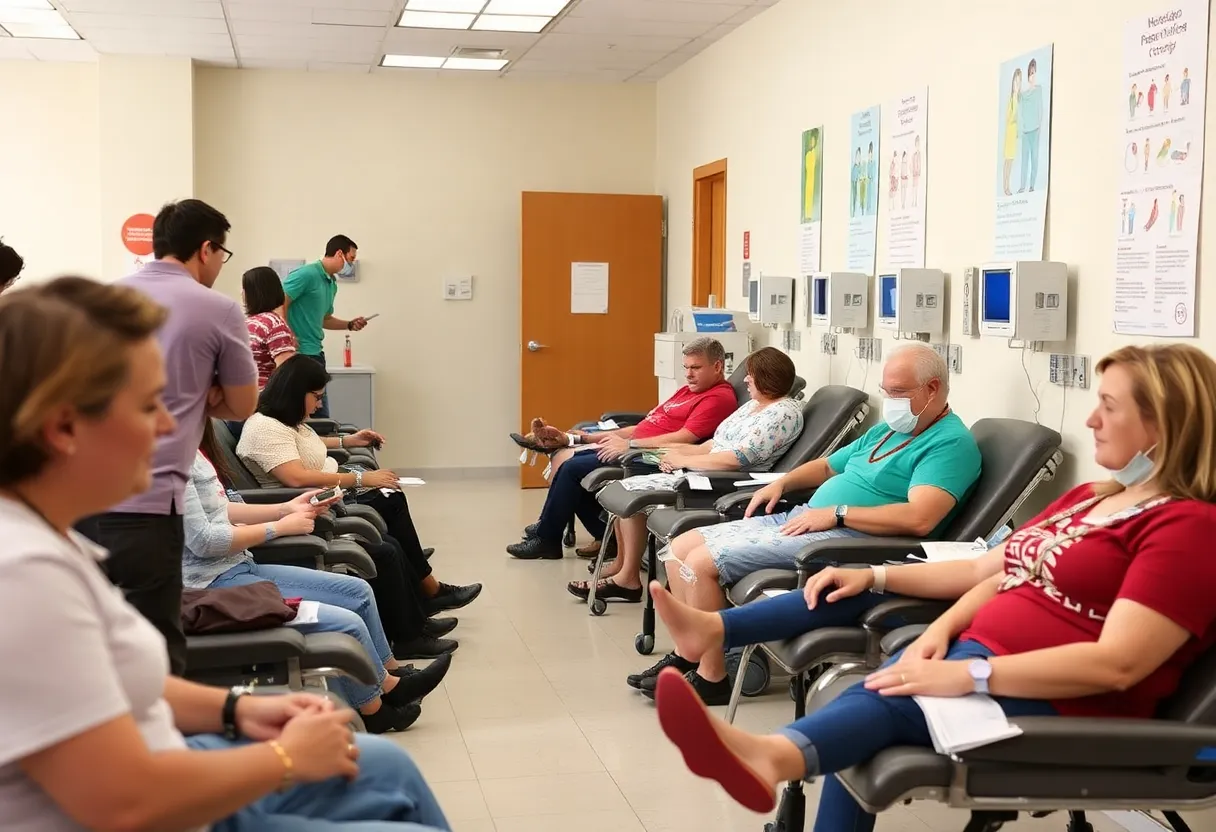People donating platelets at a blood donation center