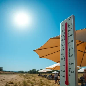 Sun-drenched landscape illustrating a summer heat wave