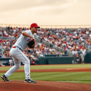 Hunter Elliott pitching during a game for Ole Miss