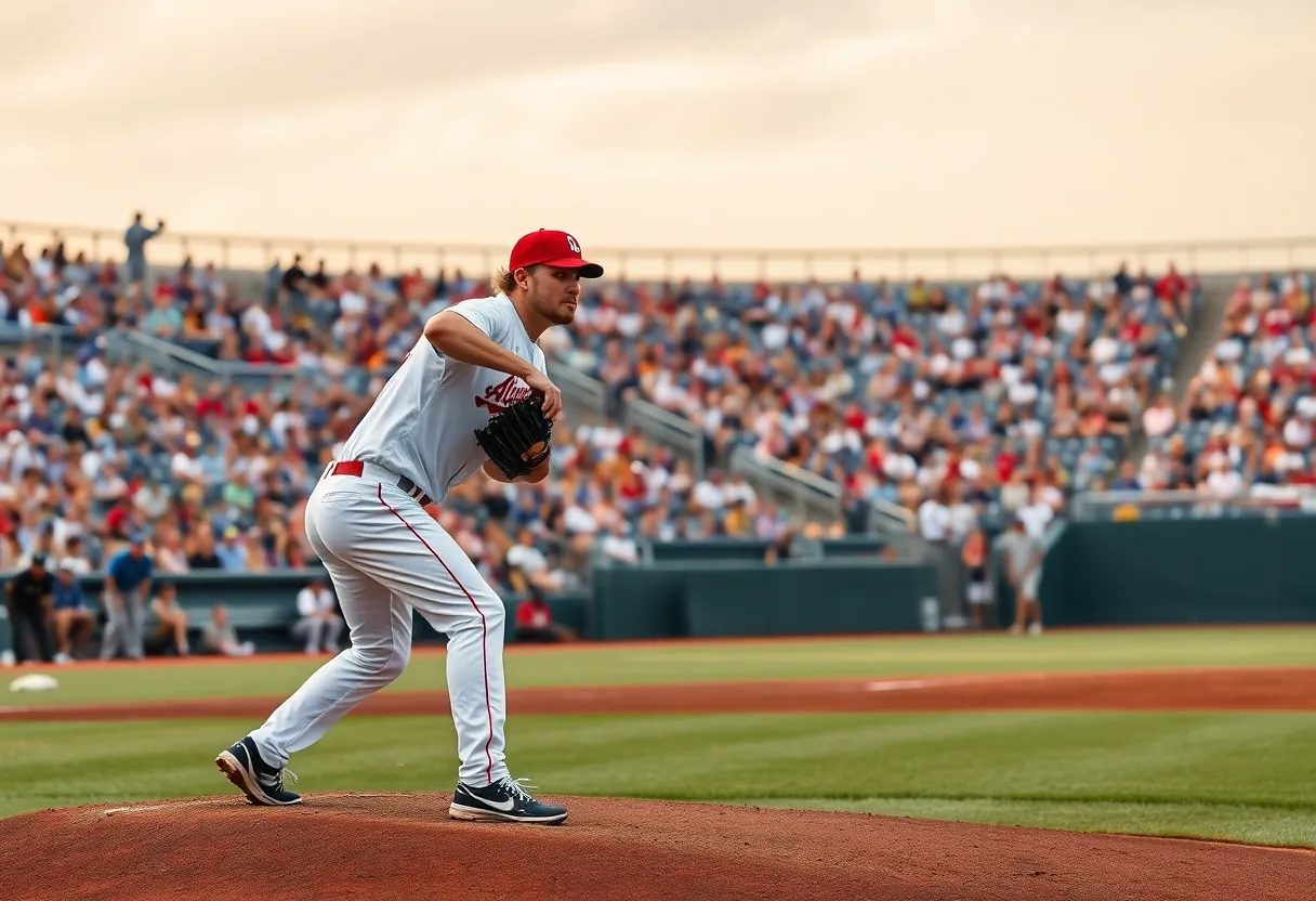 Hunter Elliott pitching during a game for Ole Miss