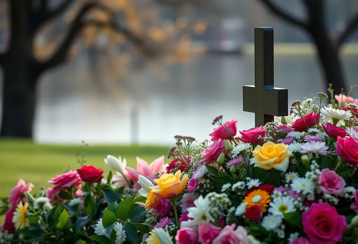 A peaceful memorial scene honoring a cherished individual