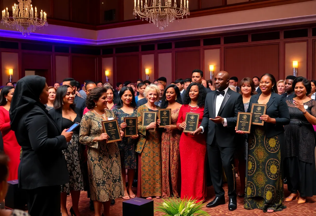 A group of artists receiving awards at the Mississippi Institute of Arts and Letters awards ceremony.