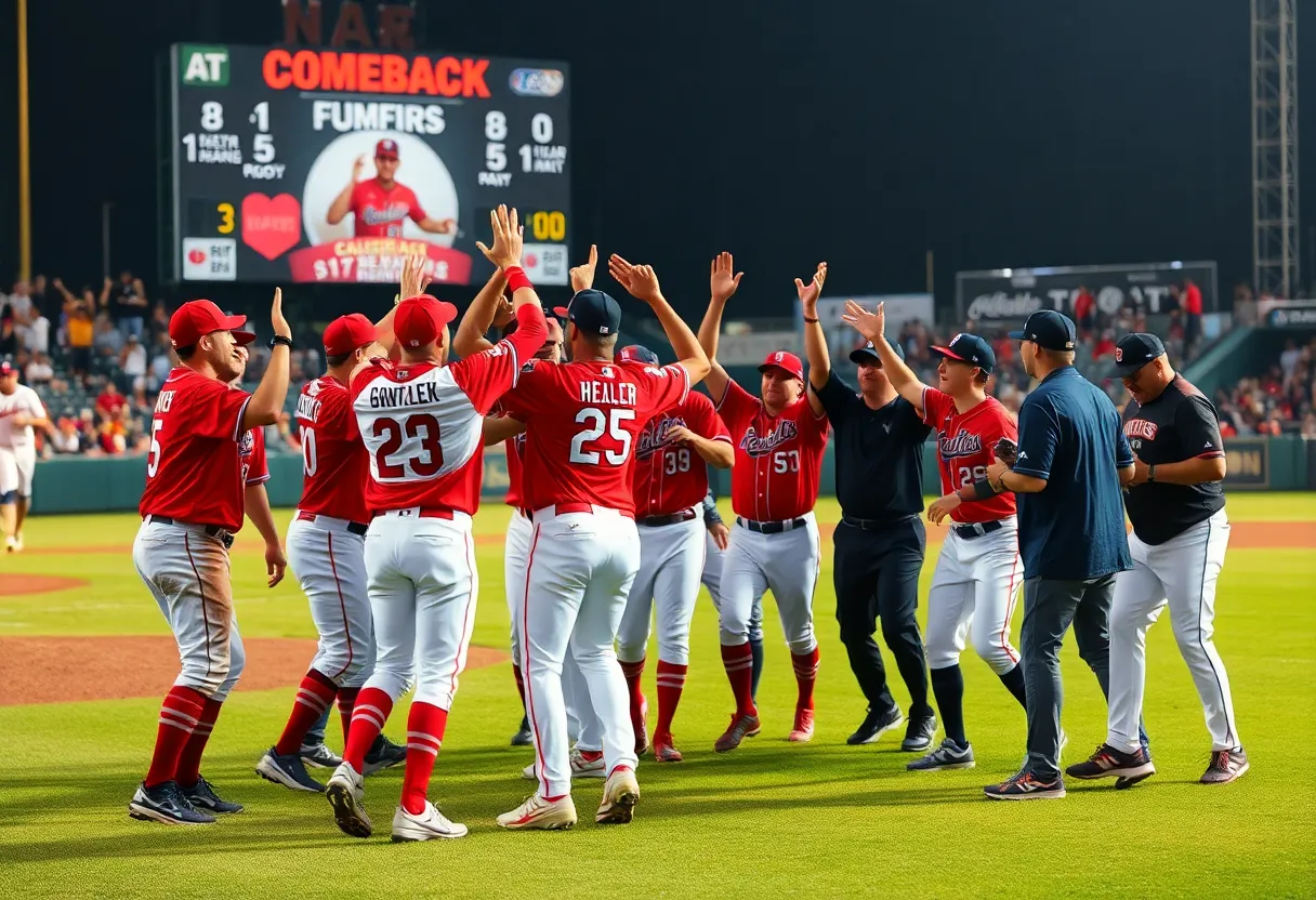 Murray State team celebrating after their victory against Ole Miss