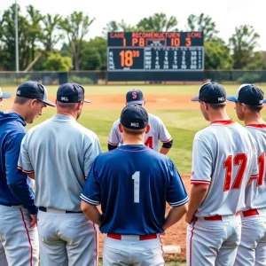 Ole Miss baseball team discussing strategies