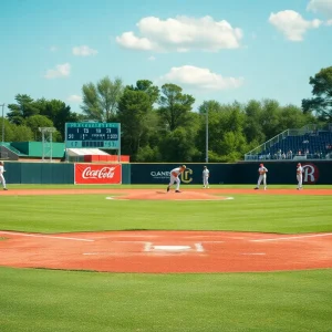 Ole Miss baseball players practicing on the field